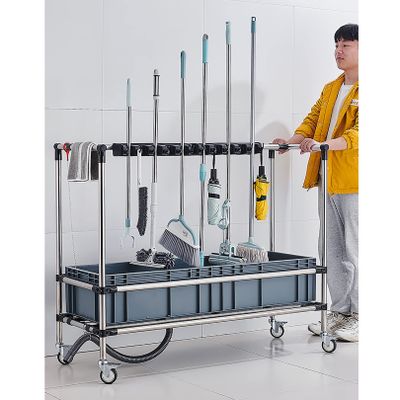 WXZX Movable Floor-Mounted Mop Rack Floor Standing Cleaning Tool Cart Storage,Broom and Mop Holder Put Wet Mops, for Garden Garage Schools, Hospitals, Factories, Hotels,Property Companies Restaurant