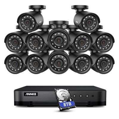 ANNKE H.265+ 1080p 16 Channel Security Camera System for Home,16 Channel 5 in 1 DVR with Hard Drive 8TB and 12 x 1080p Surveillance Bullet Camera Outdoor Indoor with 100ft Night Vision, Remote Access