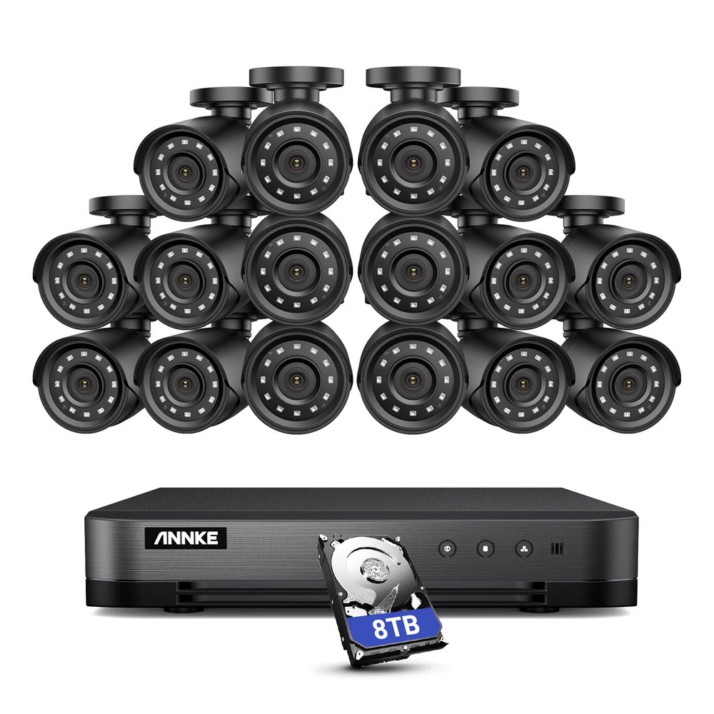 ANNKE 16CH 1080P Security Camera System Outdoor with 8TB Hard Drive, H.265+ 16Channel 5 in 1 CCTV DVR with 16PCS 1920TVL Surveillance Cameras, 100ft Night Vision, Motion Detection,Remote Access