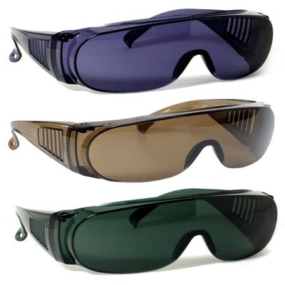 CALABRIA 1003 Fit Over Safety Glasses Fitover Eyewear Brown/Grey/Green 3 Pack Bulk Men Women Wrap Around Tinted Anti Scratch