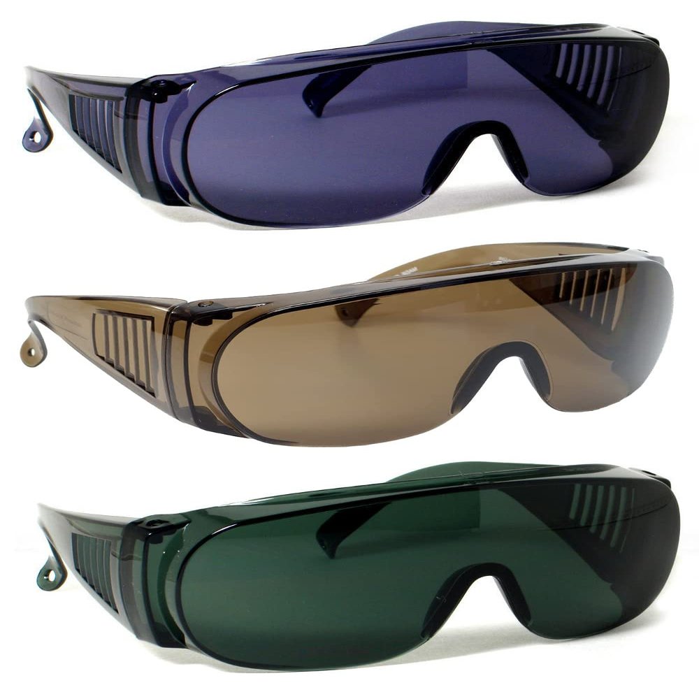 CALABRIA 1003 Fit Over Safety Glasses Fitover Eyewear Brown/Grey/Green 3 Pack Bulk Men Women Wrap Around Tinted Anti Scratch