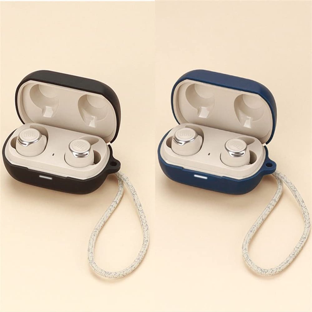 2 Pack DAYJOY Soft Silicone Protective Case Cover Compatible with JBL Reflect Flow PRO Earbuds, Protective Skin Sleeve with Key Chain (Black+Blue)