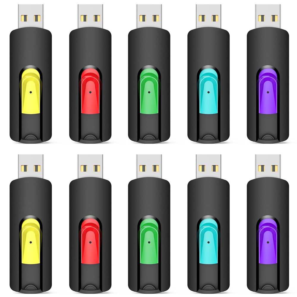Aiibe 32GB Flash Drive 10 Pack 32GB USB Flash Drives Thumb Drive USB 2.0 Memory Stick Zip Drive USB Drives Bulk (32GB, 10 Pack, 5 Colors)