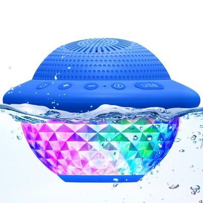 Floating Pool Speakers with Colorful LED Lights, IPX7 Waterproof Hot Tub Bluetooth Speaker, 10W Stereo Loud Sound, Built-in Mic, Portable Wireless Speakers for Shower Bathtub Beach Outdoor Swim-Blue