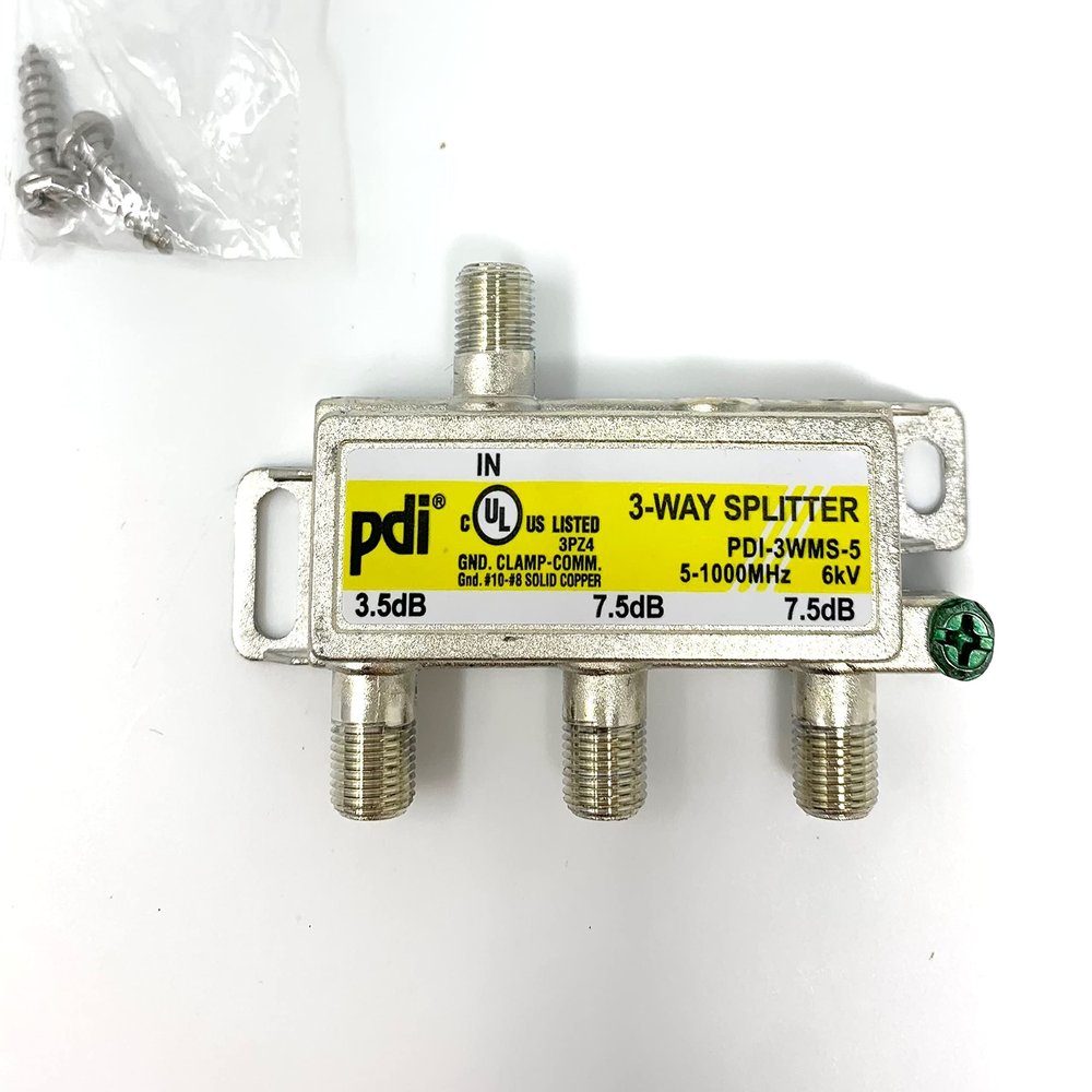 3 Way Splitter PDI-3WMS-5 Un-Balanced 6kV 5-1000MHz Compatible with Verizon Fios (Yellow)