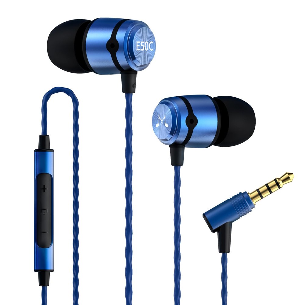 SoundMAGIC E50C Wired Earbuds with Microphone in Ear Monitor HiFi Earphones Good Noise Isolating Headphones Comfortable Fit Blue