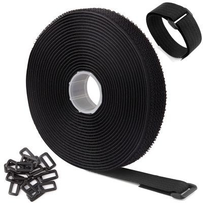 WSZJINB 16Ft x 0.8In Adjustable Cable Straps with Buckles, Free Cut Length, Black Reusable Fastening Cable Ties, Hook and Loop Securing Strap for Cable Tidy, Wire Management, Cord Organiser