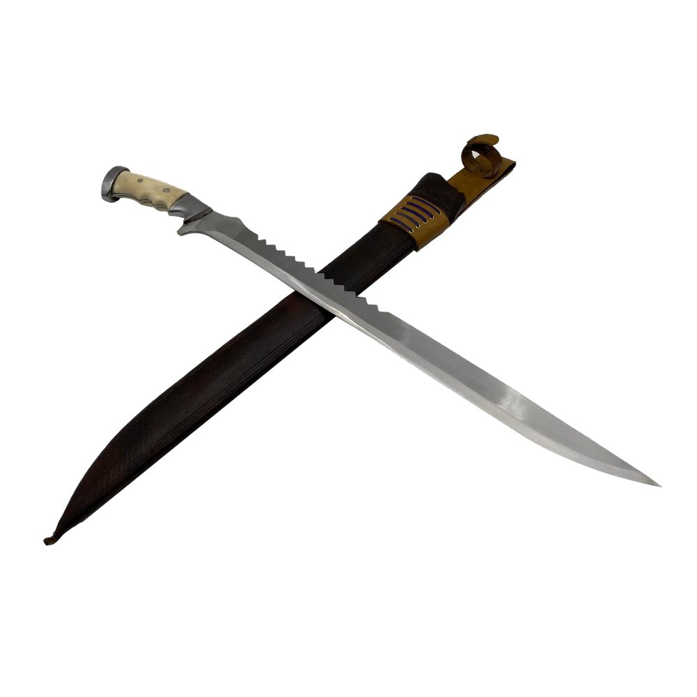 Fwosi Kukri Knife - 22-Inch Fixed Blade Knife, Viking Battle Machete Sword, Carbon Steel Blades, Bone Handle - Handcrafted in Nepal - Sheath & Belt Loop