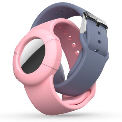 Air tag Wristband Kids(2 Pack) - Soft Silicone Air tags holder for Kids - Lightweight GPS Tracker Holder Compatible with Apple Air tag Watch Band (Blue Gray & Pink)