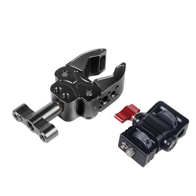 BGNing Super Clamp Articulated Arm Crab Claw 1/4" 3/8" Mounting Holes for Flash Light Camera Tripod Monopod Holder Monitor (Black with Adjustable 1/4 to 1/4 Monitor)