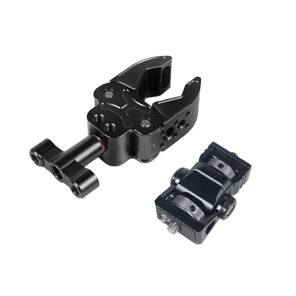 BGNing Super Clamp Articulated Arm Crab Claw 1/4" 3/8" Mounting Holes for Flash Light Camera Tripod Monopod Holder Monitor (Black with 1/4 to 1/4 Monitor)