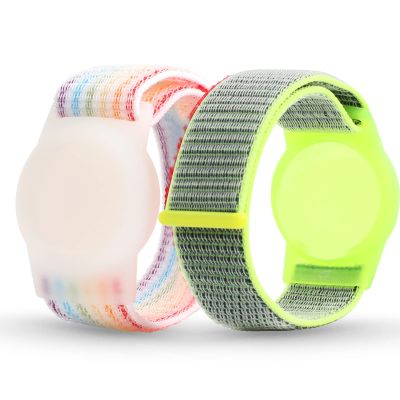 Airtag Wristband Kids(2 Pack), Nylon Air tag Bracelet for Kids Compatible with Apple Air tag, Air tags Protective Cover with Strap Holder Lightweight Elastic Watch Band, Elders(Rainbow & yellow)