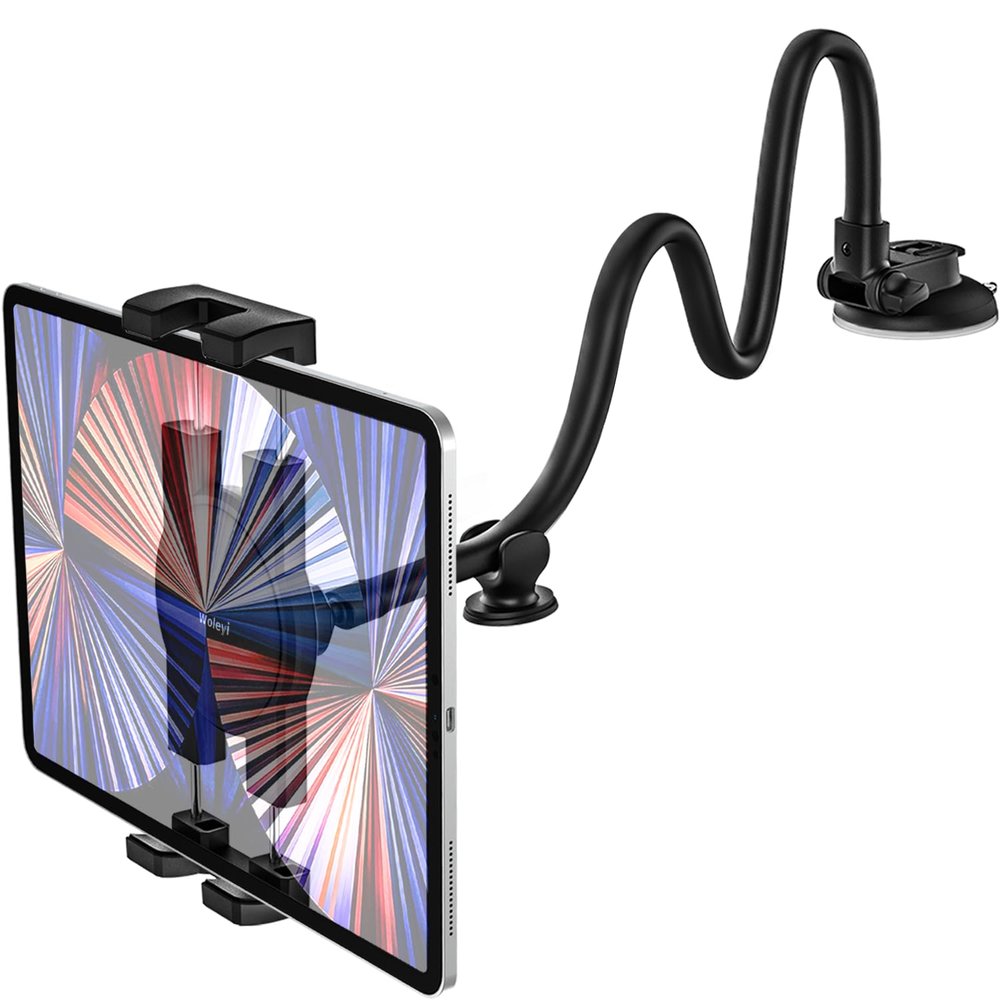 woleyi Tablet Holder for Car Dashboard Windshield [Gooseneck Long Arm] Suction Cup iPad Holder for Car, Car Tablet Mount Compatible with iPad Pro Air Mini, Galaxy Tab, Z Fold, iPhone, 4.7-11" Devices