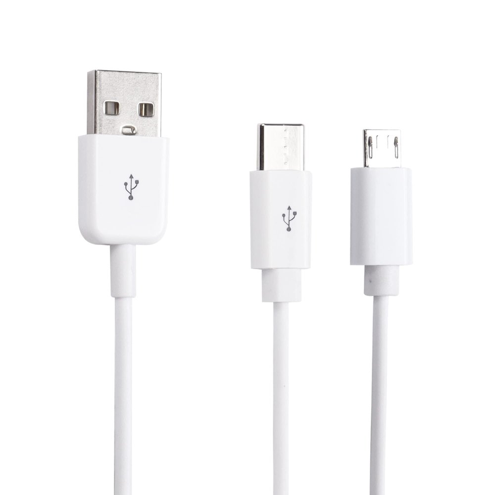 CERRXIAN 0.3m 2 in 1 USB 2.0 Type A to Micro USB and USB Type C Splitter Charging Cable,Multi USB Charging and Data Snyc CableWhite(c+m)