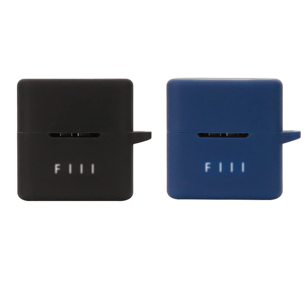 2 Pack DAYJOY Soft Silicone Protective Case Cover Compatible with FIIL CC Nano Earbuds, Protective Skin Sleeve with Carabiner(Black+Blue)