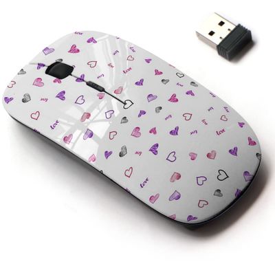 2.4G Wireless Mouse with Cute Pattern Design for All Laptops and Desktops with Nano Receiver - Dark Pink Blue