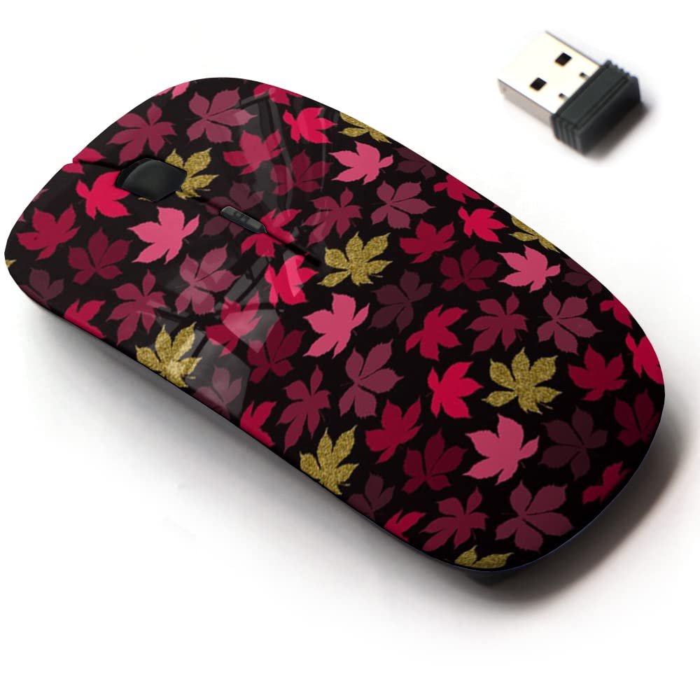 2.4G Wireless Mouse with Cute Pattern Design for All Laptops and Desktops with Nano Receiver - Autumnal Leaves Gold