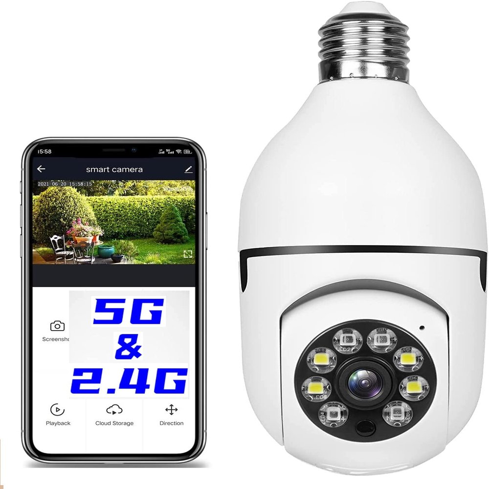 Light Bulb Security Camera 2.4GHz & Wireless WiFi Outdoor, 1080P Light Socket, Indoor 360 Home Security Cameras, Full Color Day and Night, Smart Motion Detection (1PC, Support 5G)