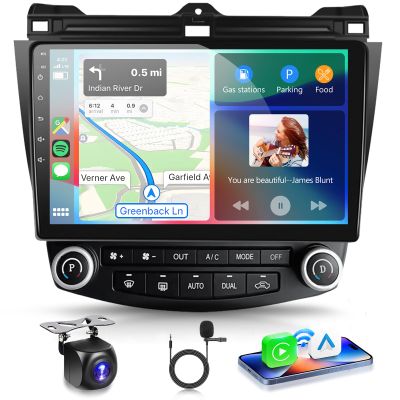 Android 15 Car Stereo for Honda Accord 2003-2007 Radio Wireless Carplay Android Auto 10.1 inch 1080P HD IPS Touch Screen DSP EQ Built-in GPS MirrorLink WiFi Bluetooth FM/RDS AHD Backup Camera Mic
