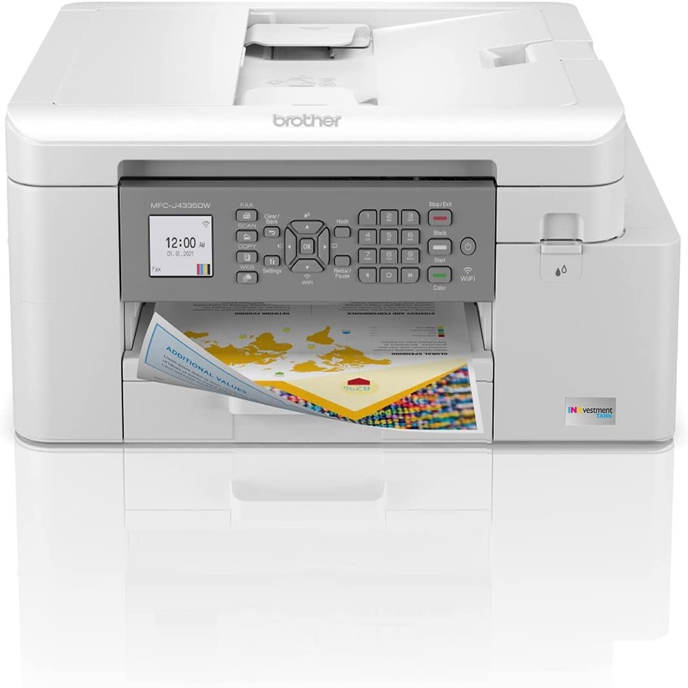 Brother INKvestment Tank MFC-J4335DW Wireless Color All-in-One Inkjet Printer - Print Copy Scan Fax - 20 ppm, 4800 x 1200 dpi, 8.5" x 11", Auto Duplex Printing, 20-Sheet ADF, Wulic Printer Cable