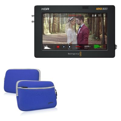 BoxWave Case Compatible with Blackmagic Video Assist 12G HDR (5 in) - SoftSuit with Pocket, Soft Pouch Neoprene Cover Sleeve Zipper Pocket for Blackmagic Video Assist 12G HDR (5 in) - Super Blue