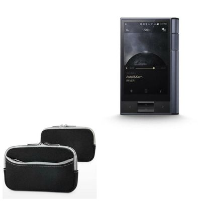 BoxWave Case Compatible with Astell & Kern KANN - SoftSuit with Pocket, Soft Pouch Neoprene Cover Sleeve Zipper Pocket - Jet Black with Grey Trim