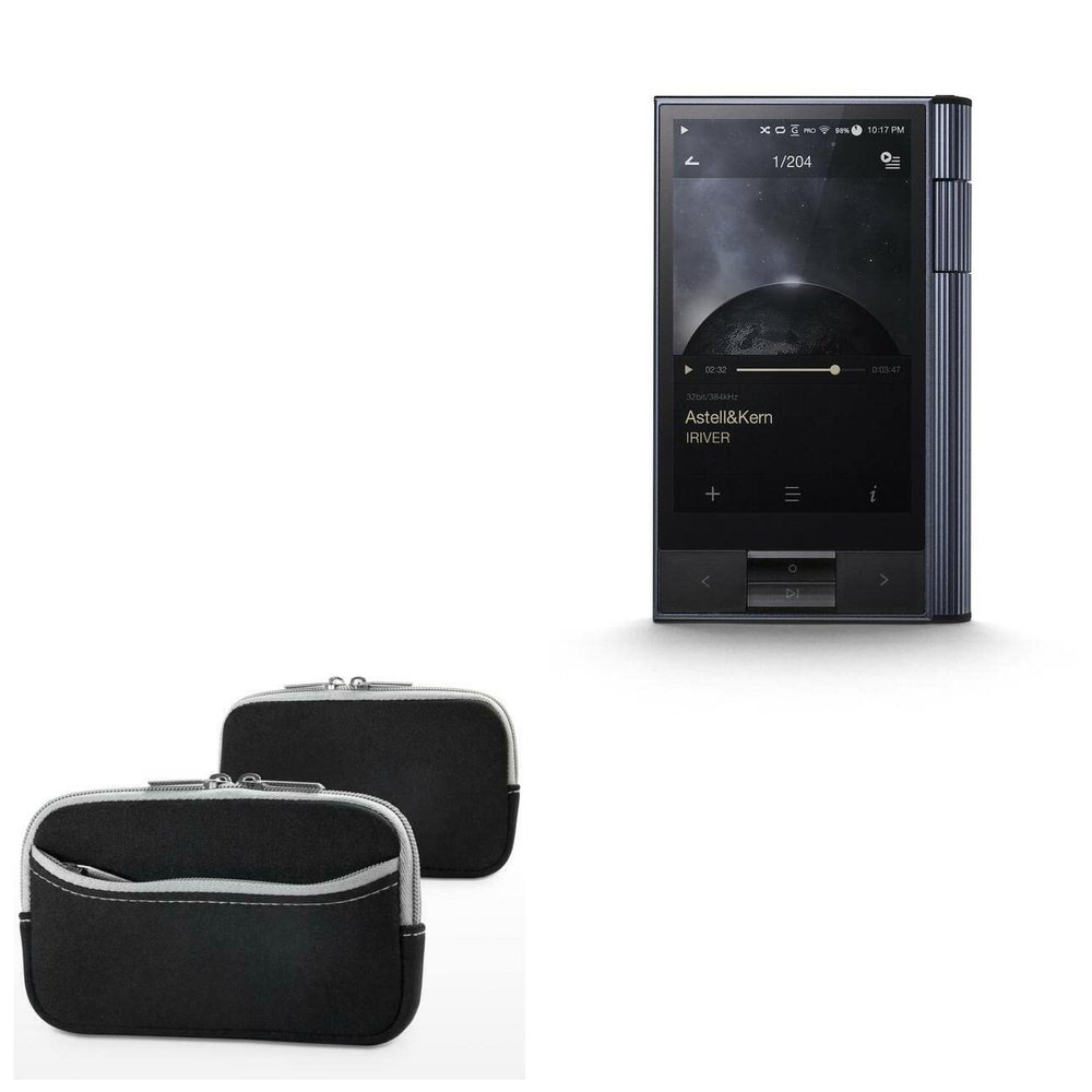 BoxWave Case Compatible with Astell & Kern KANN - SoftSuit with Pocket, Soft Pouch Neoprene Cover Sleeve Zipper Pocket - Jet Black with Grey Trim