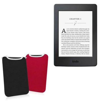 BoxWave Case Compatible with Kindle Paperwhite (1st Gen 2012) - SlipSuit, Soft Slim Neoprene Pouch Protective Case Cover - Jet Black/Crimson Red (Reversible)