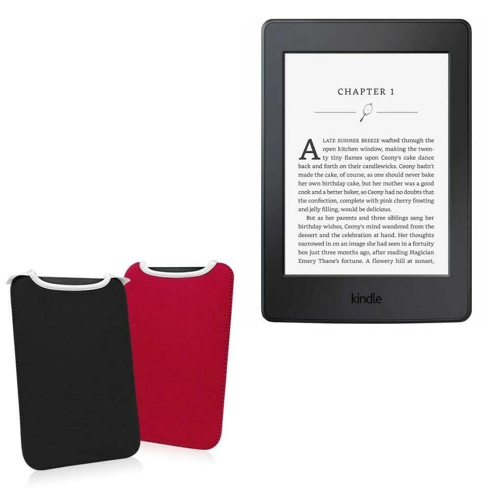 BoxWave Case Compatible with Kindle Paperwhite (1st Gen 2012) - SlipSuit, Soft Slim Neoprene Pouch Protective Case Cover - Jet Black/Crimson Red (Reversible)
