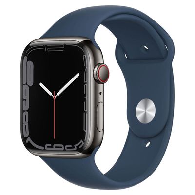 Apple Watch Series 7 (GPS + Cellular 45mm) Graphite Stainless Steel Case with Abyss Blue Sport Band (Renewed)