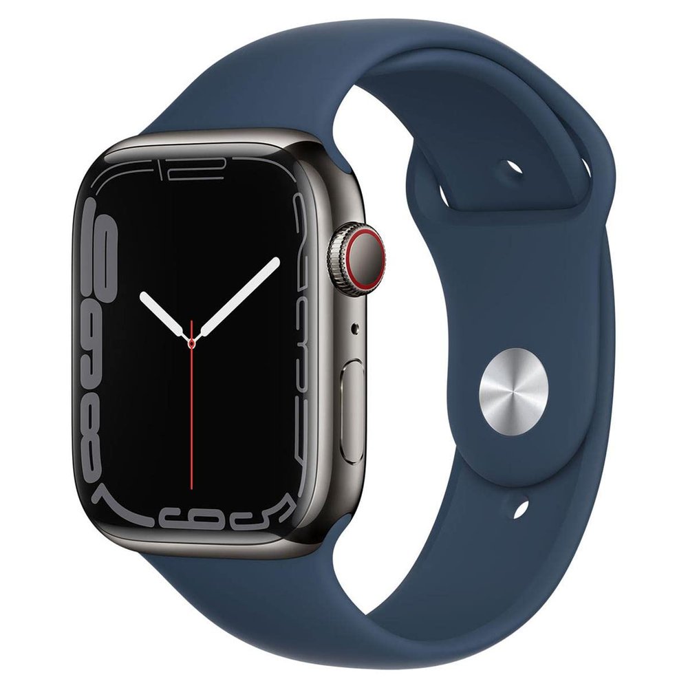 Apple Watch Series 7 (GPS + Cellular 45mm) Graphite Stainless Steel Case with Abyss Blue Sport Band (Renewed)