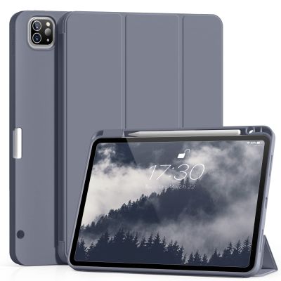 Aoub New iPad Pro 12.9 Case 6th Generation 2022 / 5th Gen 2021/ 4th Gen 2020 with Built-in Pencil Holder, Auto Wake/Sleep, Slim Stand Soft Back Shell Smart Cover for iPad Pro 12.9 Inch, Purple Gray