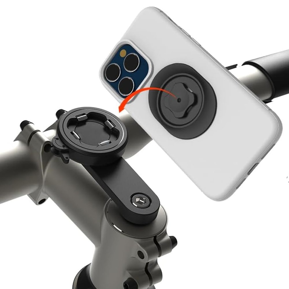 Bike Stem Phone Mount with Quad Safety Buckles CNC Aluminum Center Holder for iPhone & Android | Quick Install | Anti-Shake Clamp for MTB/Road/Mountain