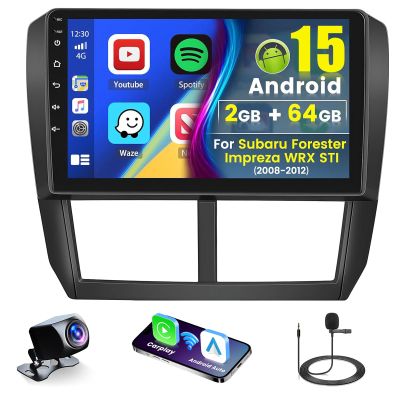 Roinvou [2G+64G] for Subaru Forester Impreza WRX STI 2008 2009 2010 2011 2012 Car Radio with Wireless Carplay/Android Auto, 9 Inch Android 15 IPS Touch Screen Car Stereo, Bluetooth, GPS, WiFi, HiFi
