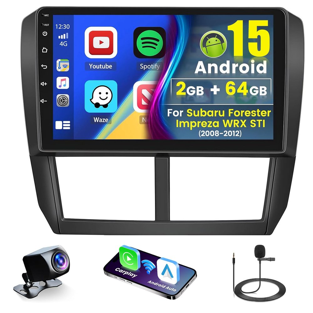 Roinvou [2G+64G] for Subaru Forester Impreza WRX STI 2008 2009 2010 2011 2012 Car Radio with Wireless Carplay/Android Auto, 9 Inch Android 15 IPS Touch Screen Car Stereo, Bluetooth, GPS, WiFi, HiFi