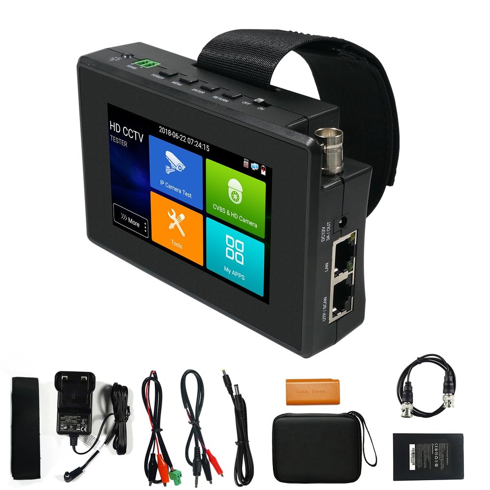 IP Camera Tester, WANLUTECH 4K IP CVBS CVI TVI AHD 4 inch Touchscreen CCTV Test Monitor with PoE/IP discovery/RJ45 Cable Test/PTZ Control(IPC-1800ADH Plus)