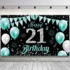 21st Birthday Decorations Backdrop Banner, Teal Silver Happy 21st Birthday Decorations for Her, Turquoise 21 Birthday Party Photo Backdrop Decor Supplies for Women, Fabric 6.1ft x 3.6ft Vicycaty view 1