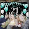 21st Birthday Decorations Backdrop Banner, Teal Silver Happy 21st Birthday Decorations for Her, Turquoise 21 Birthday Party Photo Backdrop Decor Supplies for Women, Fabric 6.1ft x 3.6ft Vicycaty view 3