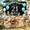 21st Birthday Decorations Backdrop Banner, Teal Silver Happy 21st Birthday Decorations for Her, Turquoise 21 Birthday Party Photo Backdrop Decor Supplies for Women, Fabric 6.1ft x 3.6ft Vicycaty view 4