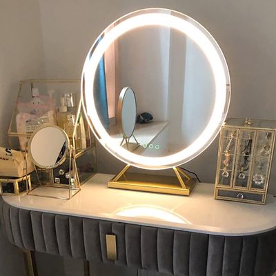 LED Round Mirror,Circle Mirror Gold,lighted Vanity Mirror,boho Mirror,Vanity Mirror Entryway Mirror,wall Mirrors For Living Room,mirror With Lights For Makeup ( Color : B-White , Battery *1 : 40CM )