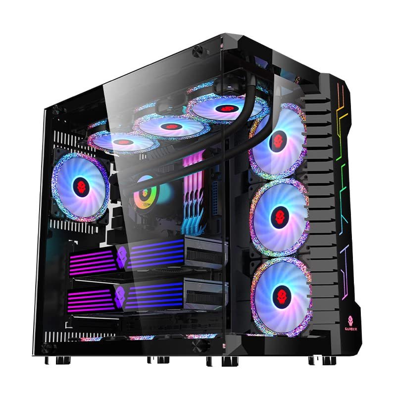 Gaming pc Case ATX Computer Game mid Tower 3.0 USB Tempered Glass Panel with 10PCS ARGB Fans Control Remote Black