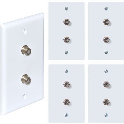 Newhouse Hardware 2-Port TV Cable Wall Plate, F Connector, for Coax Cable, Double Gang Video Wall Jack, 5-Pack, White