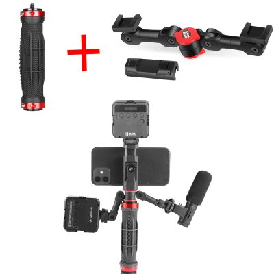 ChromLives Universal Camera Handle Grip + Dual Cold Shoe Mount Adapter with Phone Clip,Super Phone Vlog Accessory