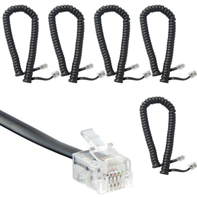 Newhouse Hardware 7 ft Uncoiled/1.33 ft Coiled Telephone Handset Cord, with RJ9 (4P4C) Connectors, Used to Connect The Telephone and Handset, 5-Pack, Black