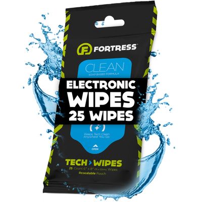 Fortress Electronic Wipes (25 ct.) To-Go Tech Wipes for Screens, Phones, Keyboards, TV Monitors, Computer Screens [Travel Size] Skin-Safe
