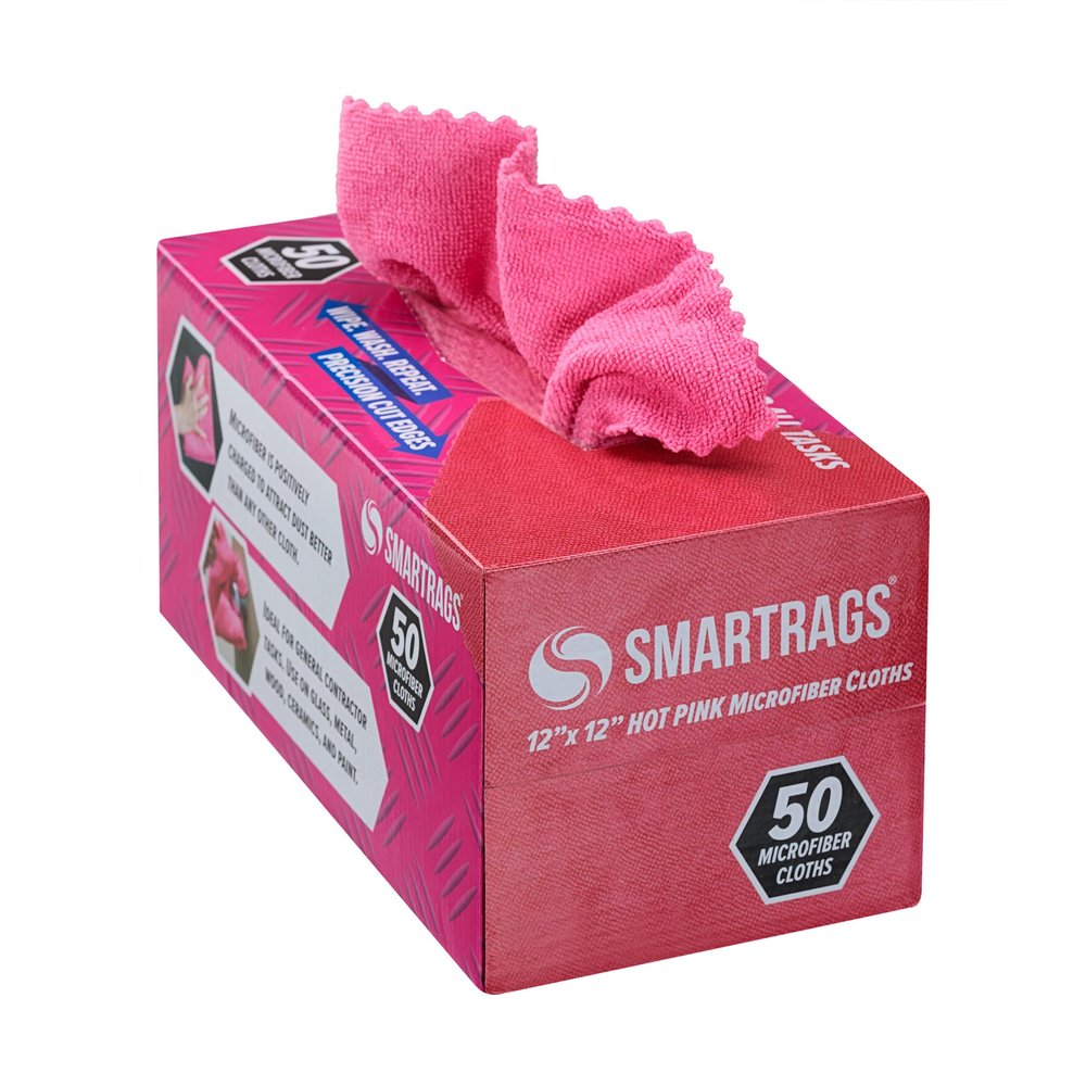 Arkwright Smart Rags in Box - (Pack of 50) Lint Free Microfiber Cleaning Cloth, Scratch & Streak-Free, Dispensable Wash Towels for Cars, Window Glass, and Auto Shop, 12 x 12 in, Pink