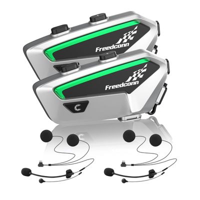 FreedConn FX Motorcycle Bluetooth Headset with Music Sharing, 2pcs FX 10 Riders 1500m Group Helmet Bluetooth Intercom with Noise Cancellation/FM Radio, /Universal Pairing/Silver Ultra-Thin Body