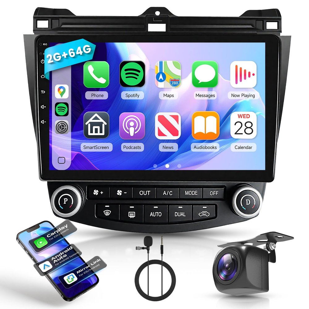 for Honda Accord 7th 2003 2004 2005 2006 2007 Android Car Stereo with Wireless Carplay/Android Auto 10.1" Touchscreen Autoradio Support WiFi GPS Navigation Backup Camera SWC FM/RDS Radio 2G+64G