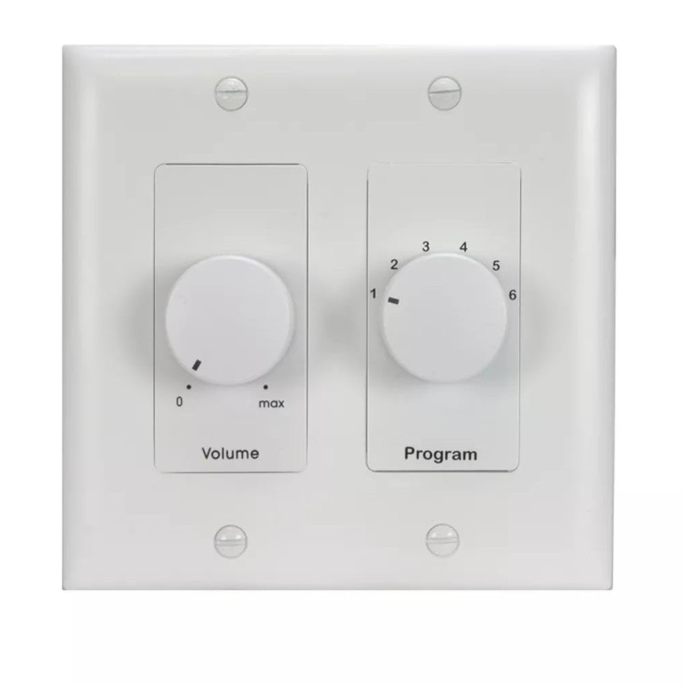 Lowell CS650-DW 50W Mono Volume Control and Program Selector Switch with 1 and 2-Gang Decorator Wall Plates, White; for Use with 70V or 25V Speaker Lines; Provides 33dB Attenuation in 10 Steps
