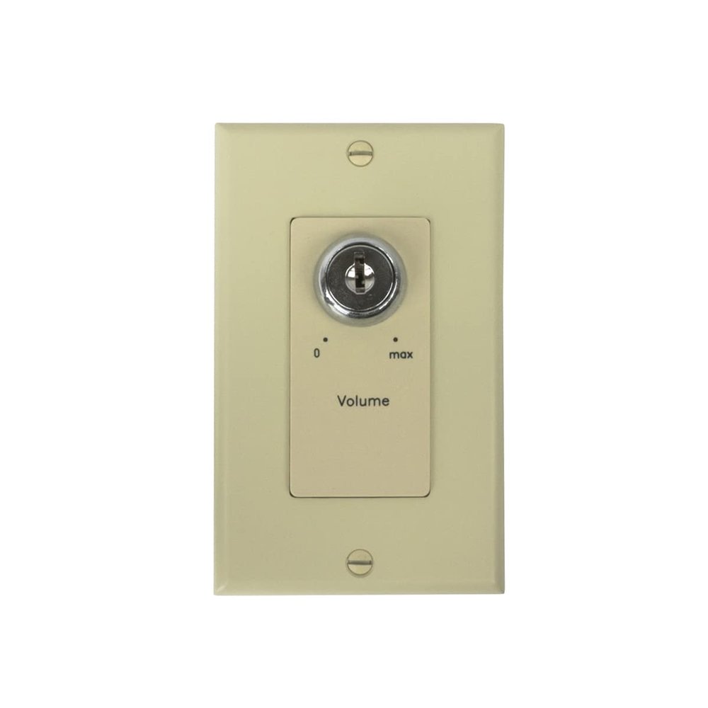Lowell KL100-DI 100W Mono Volume Control with Key Switch and 1-Gang Decorator Wall Plate; 3dB per Step (33dB Total); Made for Use with 25V/70V Speaker Line; Ivory Finish